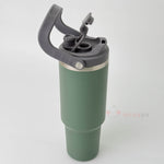 Paslanmaz Tutacaklı Pipetli Çelik Termos Yeşil