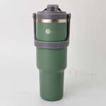 Paslanmaz Tutacaklı Pipetli Çelik Termos Yeşil