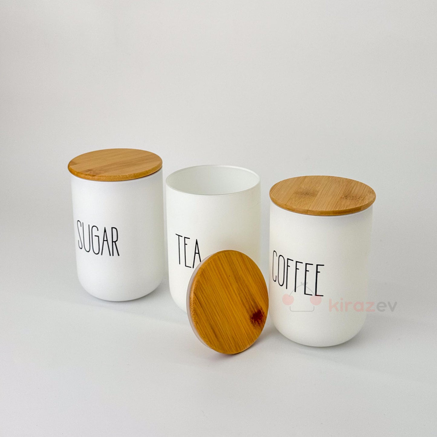 Bambu Kapaklı 3'lü Kavanoz Seti Tea Sugar Coffee