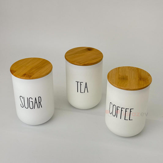 Bambu Kapaklı 3'lü Kavanoz Seti Tea Sugar Coffee