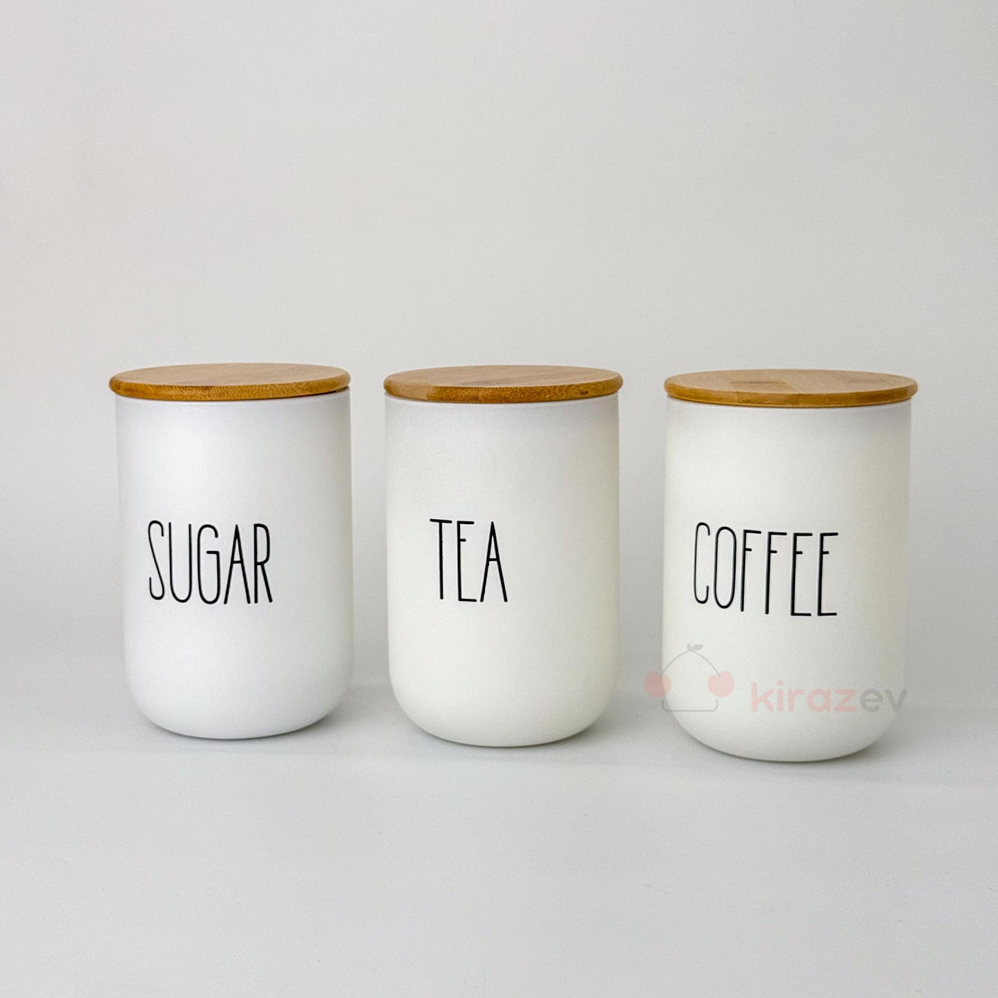 Bambu Kapaklı 3'lü Kavanoz Seti Tea Sugar Coffee