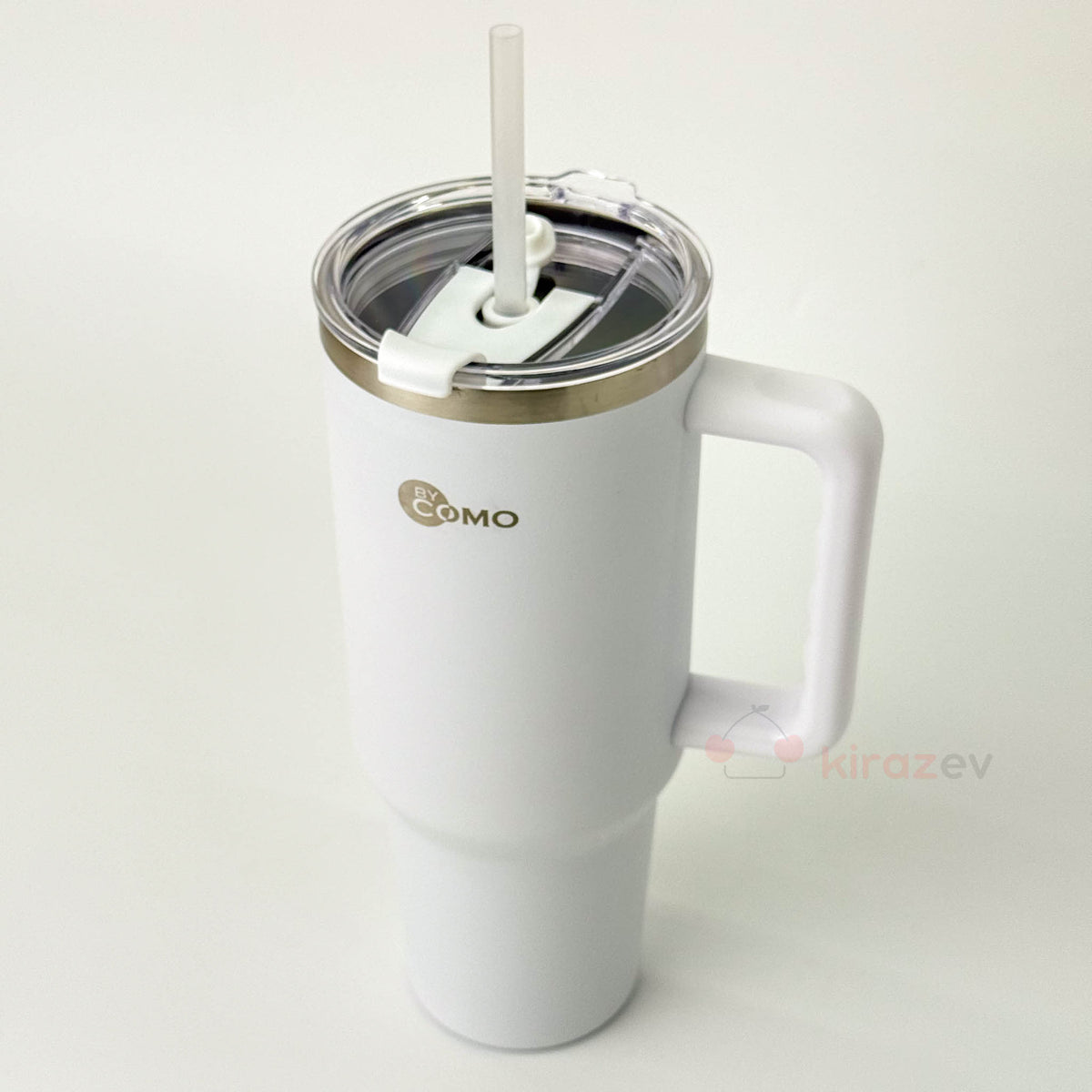 Kulplu Pipetli Paslanmaz Çelik Termos Beyaz