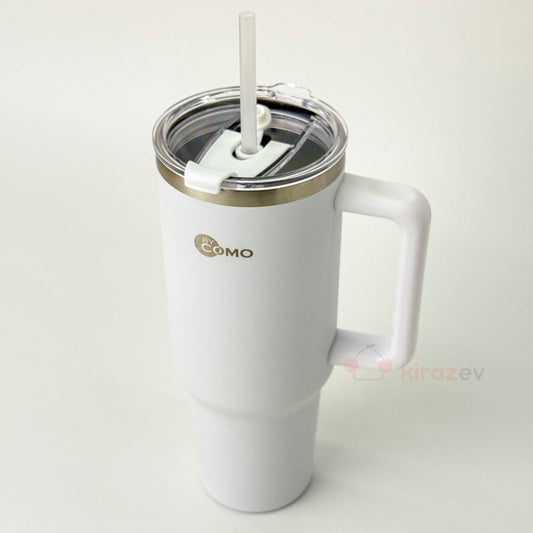 Kulplu Pipetli Paslanmaz Çelik Termos Beyaz