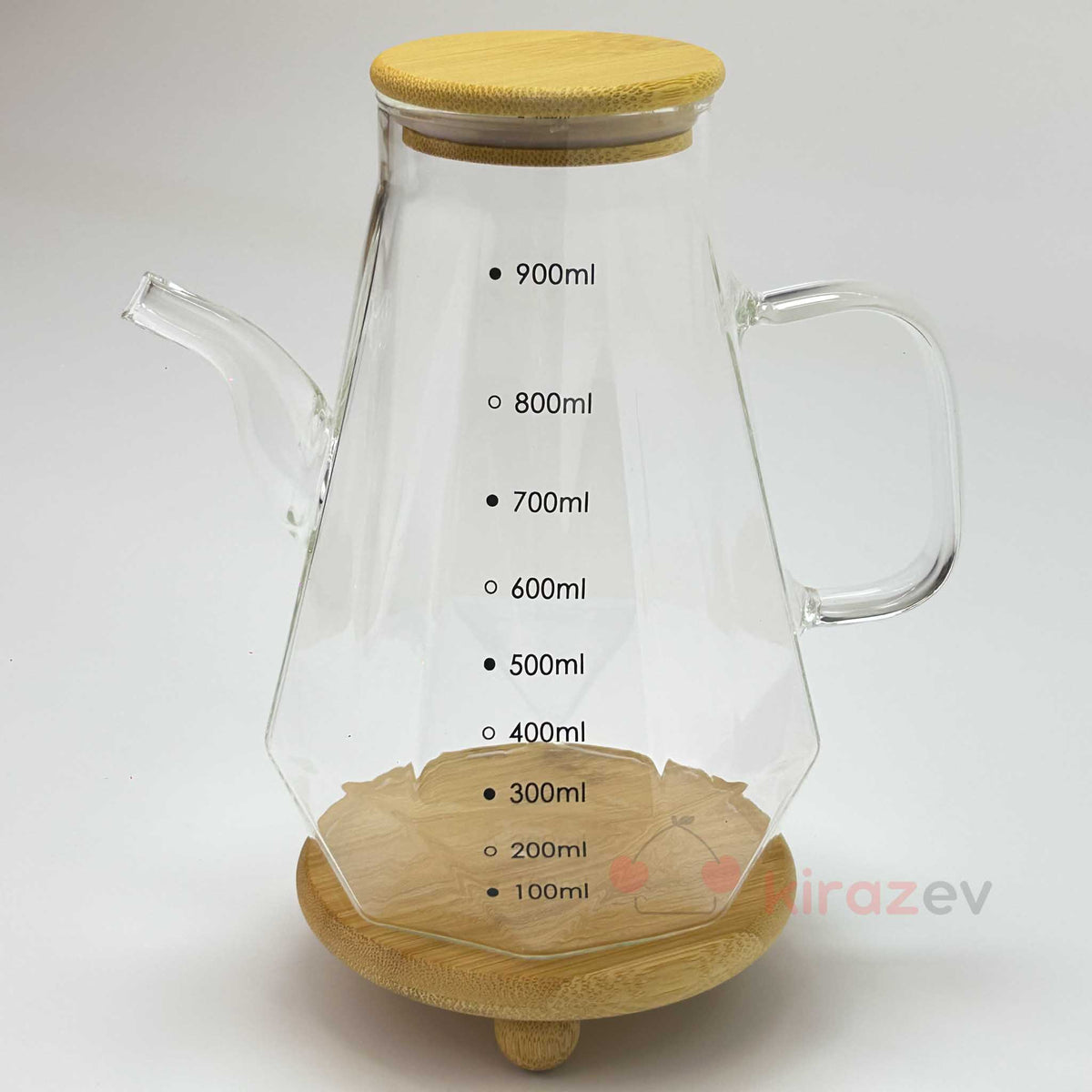 Vento Konik Cam Yağdanlık 900 ml – Bambu Kapaklı