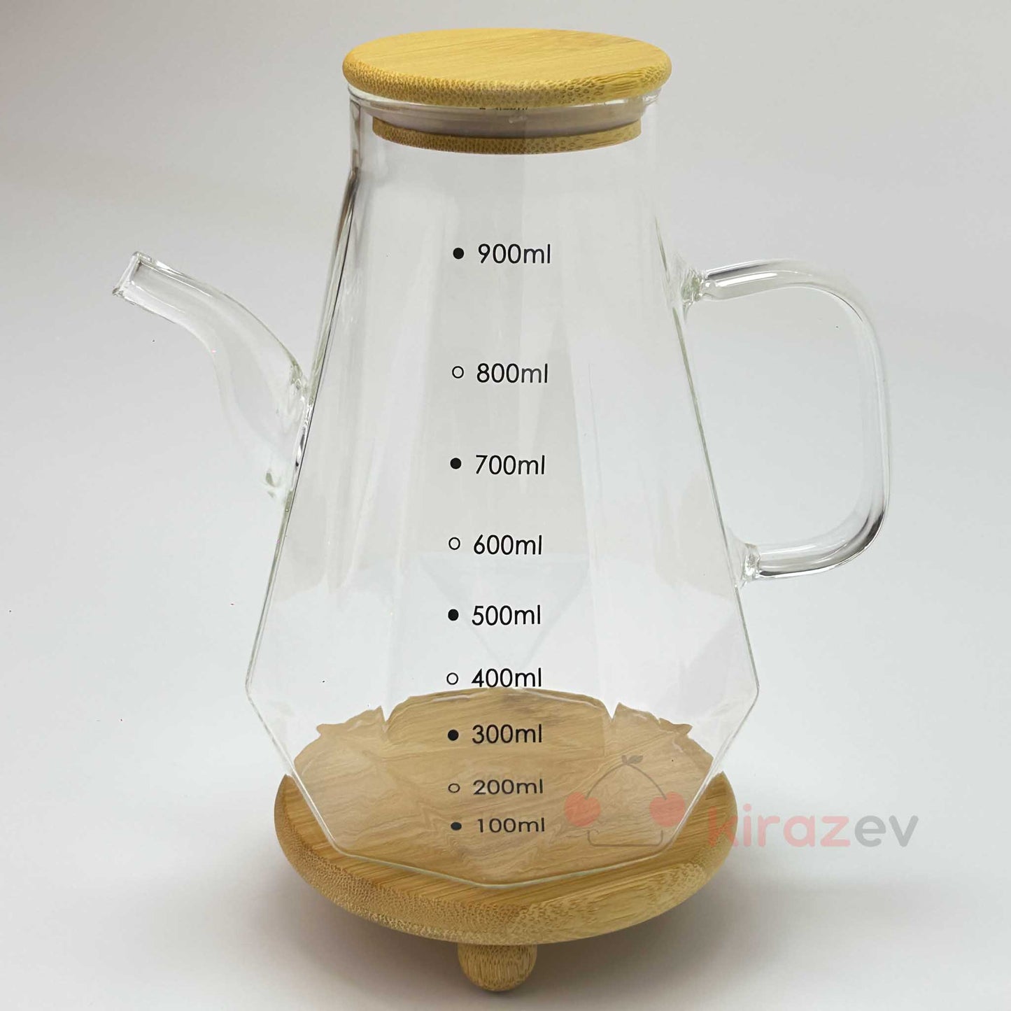 Vento Konik Cam Yağdanlık 900 ml – Bambu Kapaklı