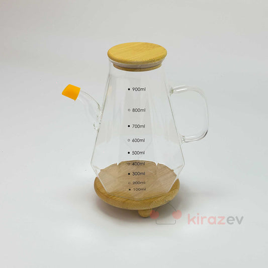 Vento Konik Cam Yağdanlık 900 ml – Bambu Kapaklı