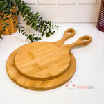 Yuvarlak Kulplu Bambu Kesim Panosu & Sunum Tahtası Seti