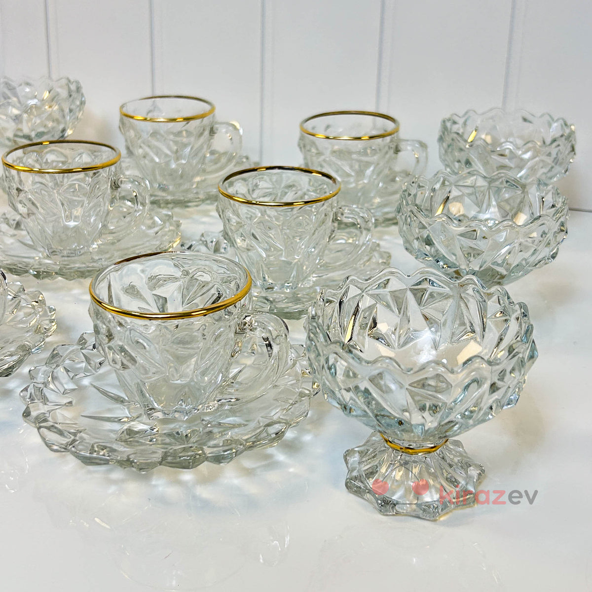 Zarif Gold Detaylı Cam Çay & Kahve Sunum Seti